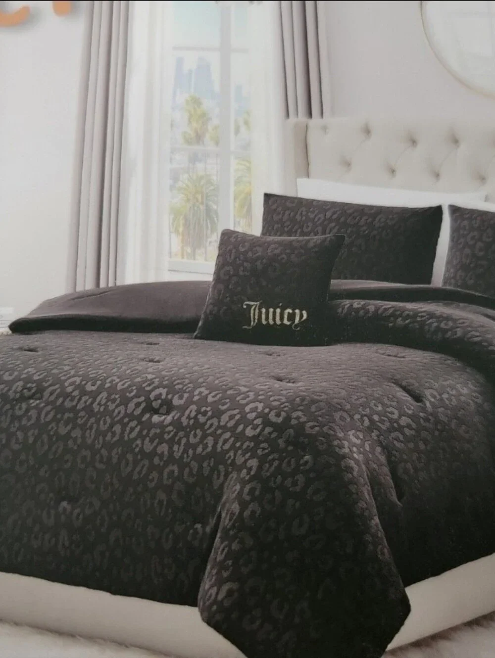 Juicy Couture QUEEN Black Leopard Embrossed 4 piece Comforter Set
